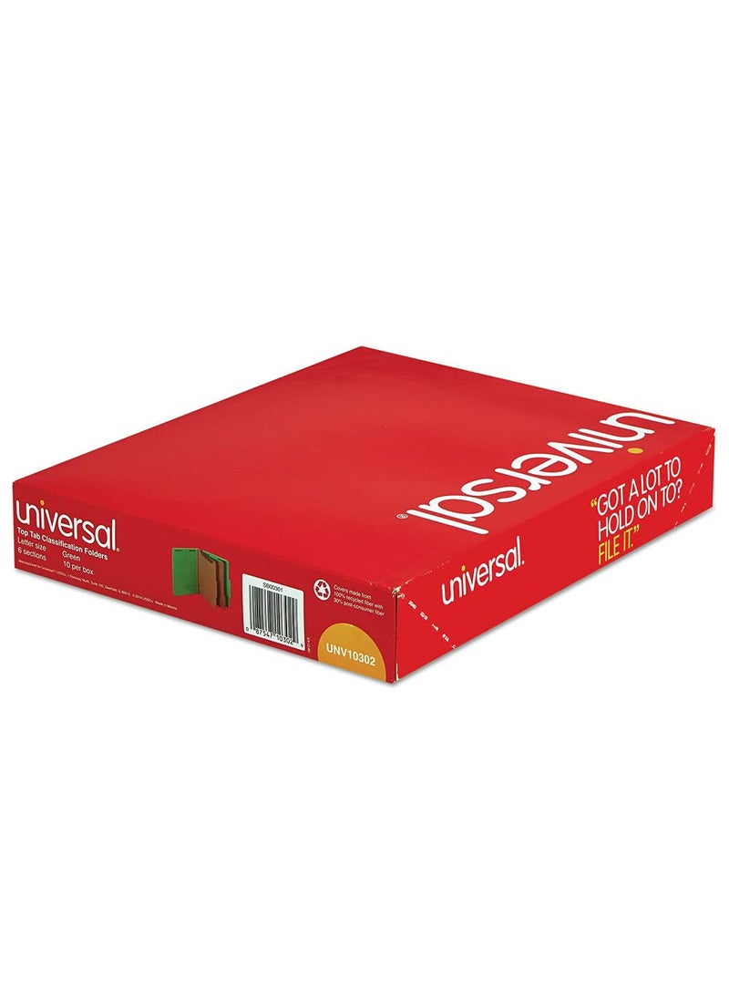 UNIVERSAL Universal UNV10302 2 Dividers Bright Colored Pressboard Classification Folders - Letter Size, Emerald Green (10/Box)  - Image 5