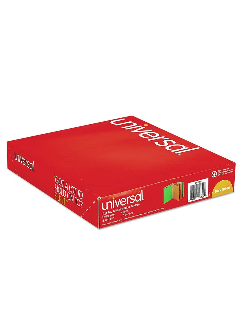 UNIVERSAL Universal UNV10302 2 Dividers Bright Colored Pressboard Classification Folders - Letter Size, Emerald Green (10/Box)  - Image 4