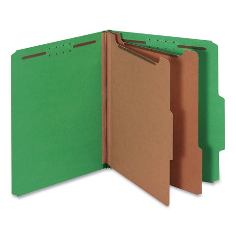 Universal UNV10302 2 Dividers Bright Colored Pressboard Classification Folders - Letter Size, Emerald Green (10/Box)