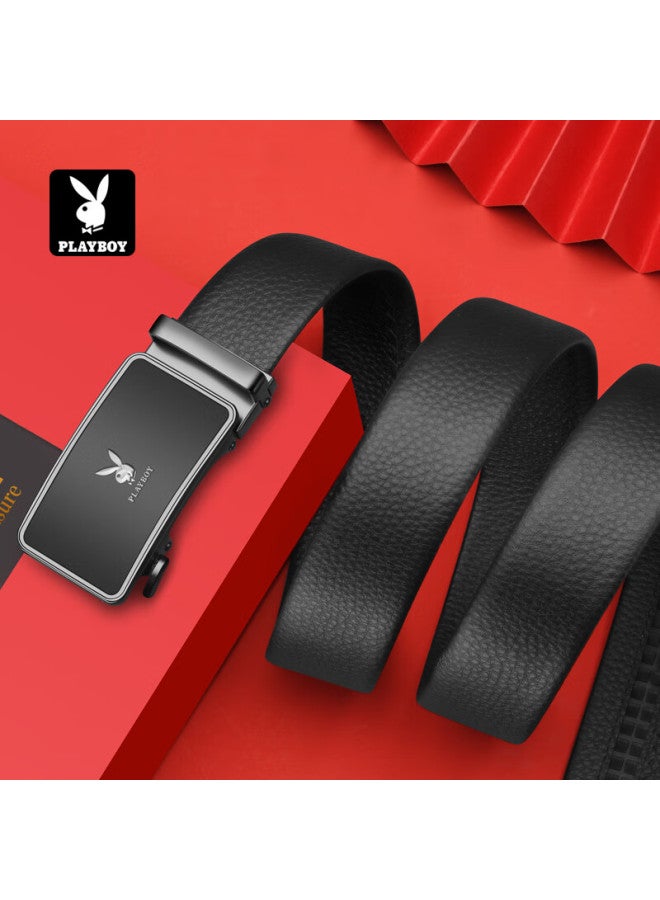 Playboy Gift Box Belt For Men, Automatic Buckle Genuine Leather Waistband, Top-grain Cowhide Casual Middle-aged Trouser Belt, Birthday Gift For Husband - Image 4