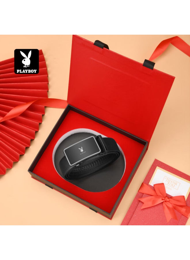 Playboy Gift Box Belt For Men, Automatic Buckle Genuine Leather Waistband, Top-grain Cowhide Casual Middle-aged Trouser Belt, Birthday Gift For Husband - Image 2