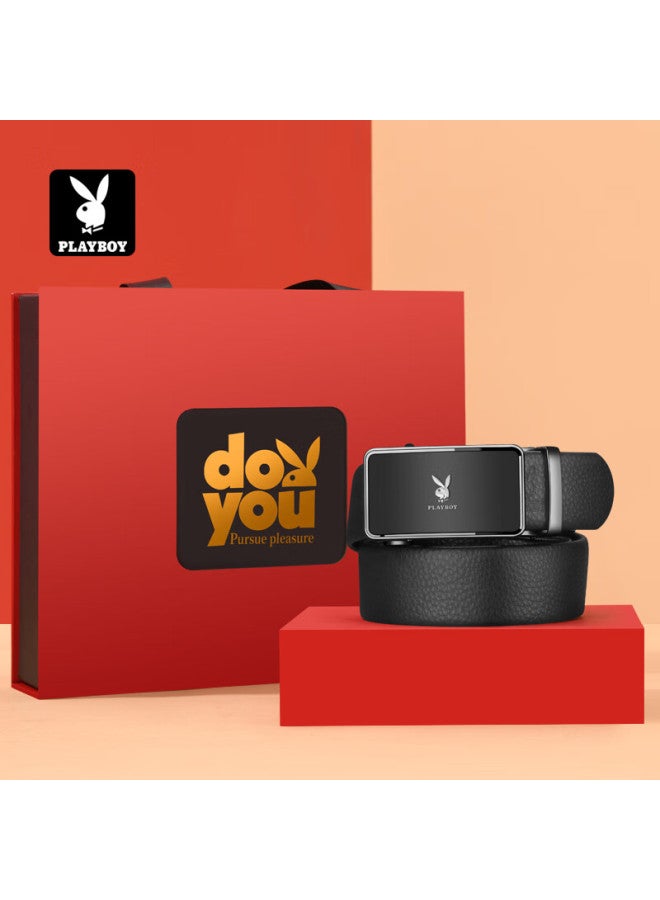 Playboy Gift Box Belt For Men, Automatic Buckle Genuine Leather Waistband, Top-grain Cowhide Casual Middle-aged Trouser Belt, Birthday Gift For Husband - Image 1