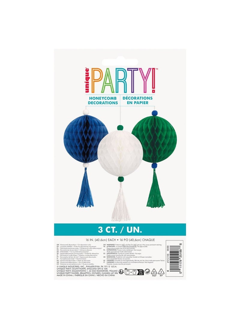 يونيك شرابات معلقة على شكل أقراص عسل زرقاء وبيضاء وخضراء ورقية 40 سم عبوة من 3 قطع - Image 2