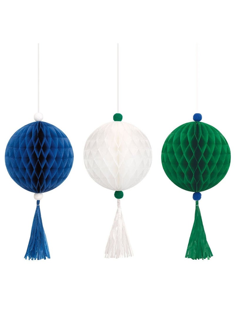 يونيك شرابات معلقة على شكل أقراص عسل زرقاء وبيضاء وخضراء ورقية 40 سم عبوة من 3 قطع - Image 1