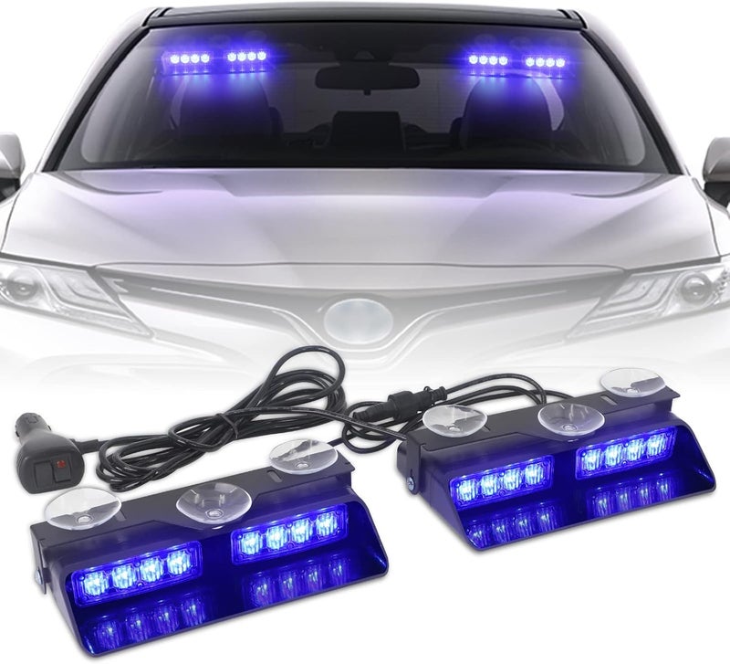 XRIDONSEN 2 in 1 Blue Emergency Dash Strobe Lights with Suction Cups for Vehicles - Image 1