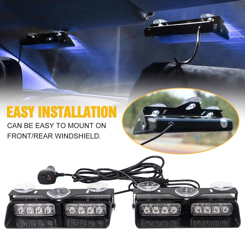 XRIDONSEN 2 in 1 Blue Emergency Dash Strobe Lights with Suction Cups for Vehicles - Image 4