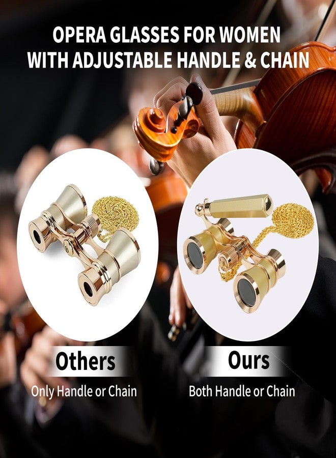 BOSTRON 3X25 Opera Glasses Binoculars Compact with Adjustable Handle & Chain, Portable Vintage Theater Glasses Mini Binoculars for Adults Women Kids for Music Concerts Opera Houses Cinema（Gold） - Image 2