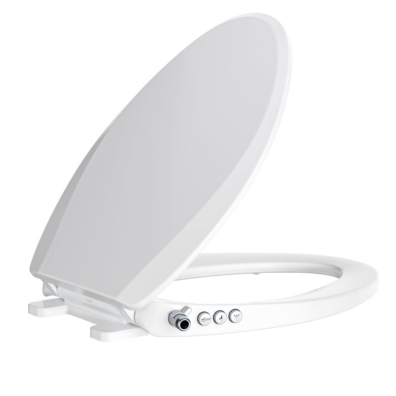 Clirass Bidet Toilet Seat, Soft Close Elongated Toilet Seat, Button control Feminine/Posterior Wash Switch, Knob Control Water Pressure,White Bidet Seat Attachment with Brass inlet Easy Installation - Image 1