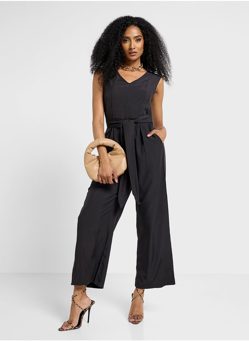 Ginger Plunge Neck Belted Jumpsuit  - Image 4
