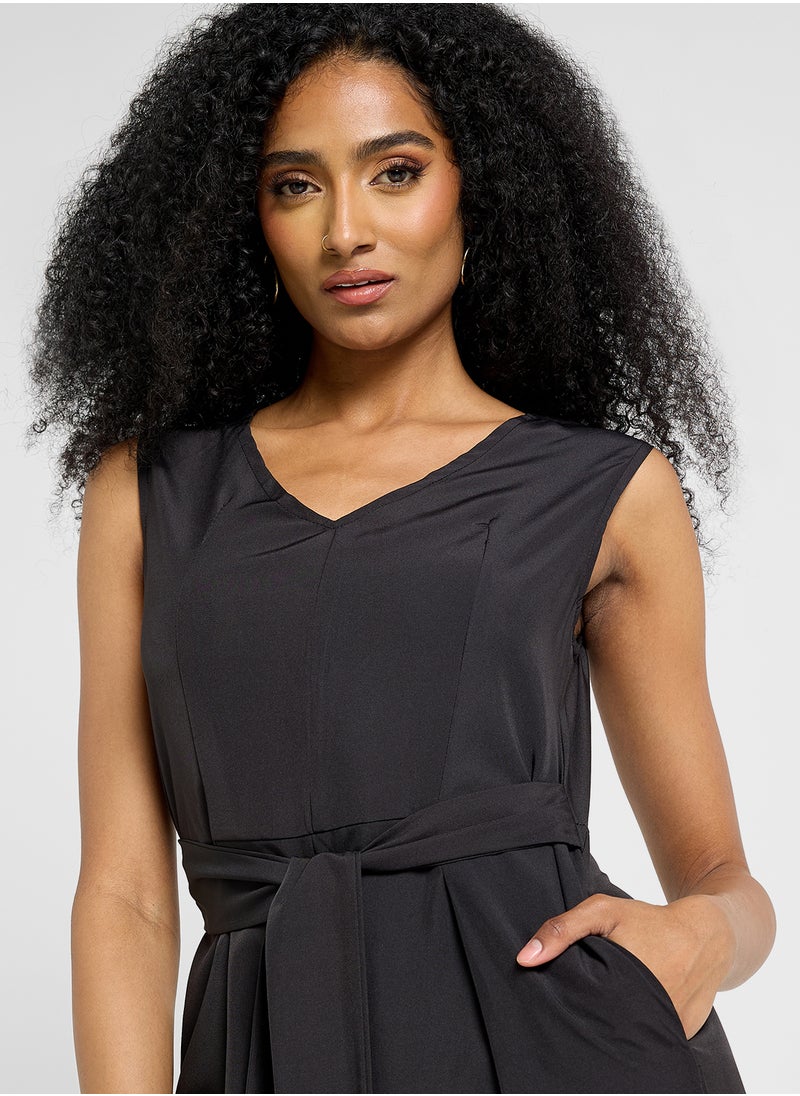 Ginger Plunge Neck Belted Jumpsuit  - Image 3