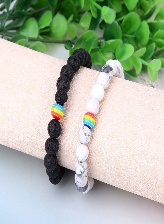 ASHMITA 8mm Lava Stone Bracelet Men Women Rainbow Bead Distance Bracelets for Couples - Image 4