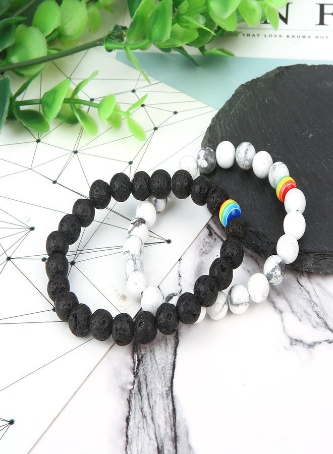ASHMITA 8mm Lava Stone Bracelet Men Women Rainbow Bead Distance Bracelets for Couples - Image 2