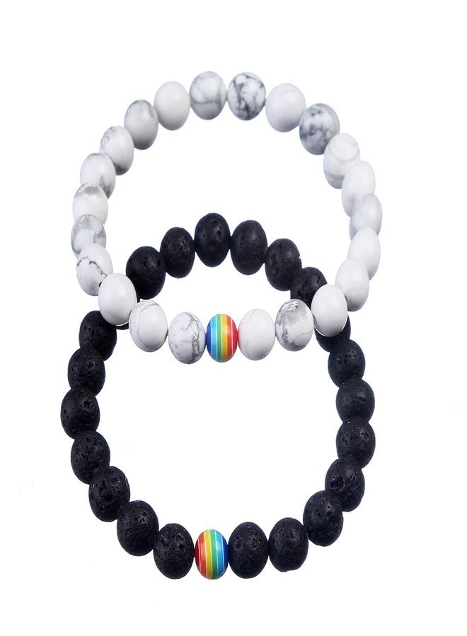 ASHMITA 8mm Lava Stone Bracelet Men Women Rainbow Bead Distance Bracelets for Couples - Image 1