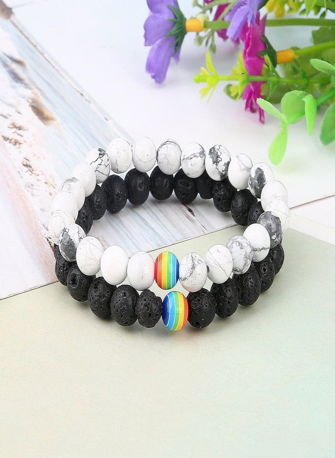 ASHMITA 8mm Lava Stone Bracelet Men Women Rainbow Bead Distance Bracelets for Couples - Image 3