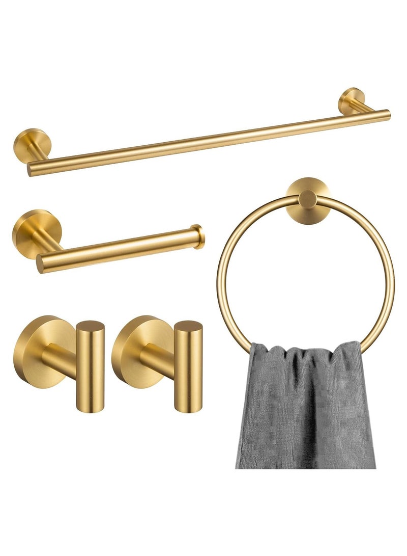 NANAO 5-Piece Stainless Steel Wall Mounted Bathroom Hardware Set Towel Rack Set included Bath Towel Bar Robe Towel Hooks Toilet Paper Holder and Towel Ring Gold  - Image 1