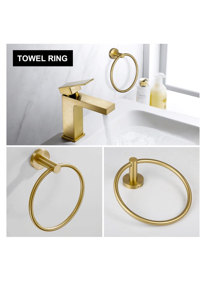 NANAO 5-Piece Stainless Steel Wall Mounted Bathroom Hardware Set Towel Rack Set included Bath Towel Bar Robe Towel Hooks Toilet Paper Holder and Towel Ring Gold  - Image 3