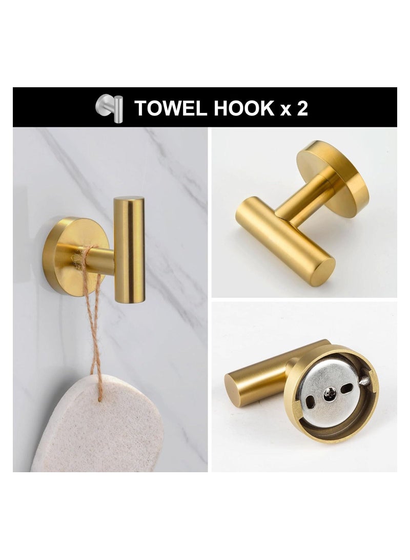 NANAO 5-Piece Stainless Steel Wall Mounted Bathroom Hardware Set Towel Rack Set included Bath Towel Bar Robe Towel Hooks Toilet Paper Holder and Towel Ring Gold  - Image 2