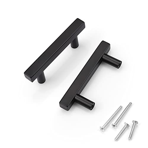 KNOBWELL 20 Pack 2-1/2" Matte Black Cabinet Handles, T Bar Square Drawer Pulls for Kitchen Bathroom Cabinet Cupboard Vanity, Hole Spacing 2-1/2", Length 4" - Image 1