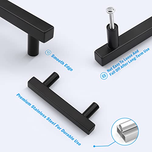 KNOBWELL 20 Pack 2-1/2" Matte Black Cabinet Handles, T Bar Square Drawer Pulls for Kitchen Bathroom Cabinet Cupboard Vanity, Hole Spacing 2-1/2", Length 4" - Image 3