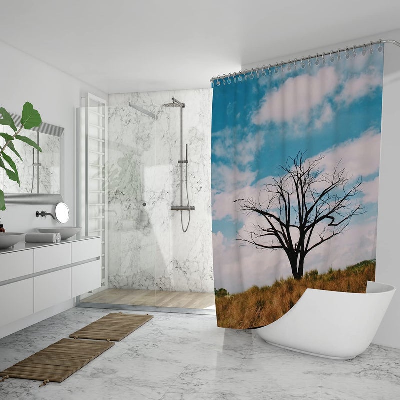 FING ستارة دش الحمام، ستارة حمام مع خطاف، ستارة دش مصممة للحمام، حوض الاستحمام، زينة ستائر حمام زخرفية حديثة (تصميم_28) - Image 4