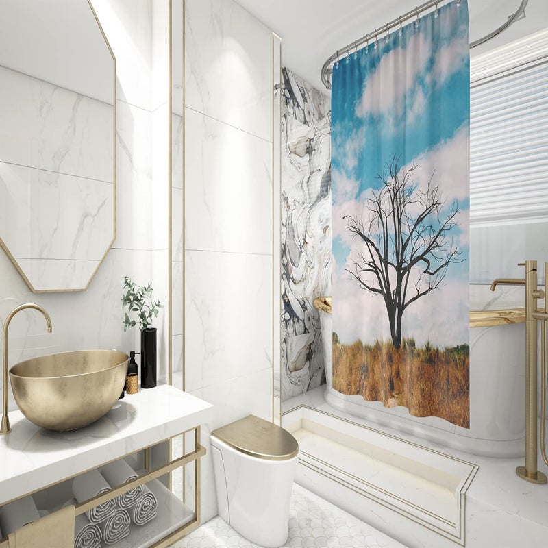 FING ستارة دش الحمام، ستارة حمام مع خطاف، ستارة دش مصممة للحمام، حوض الاستحمام، زينة ستائر حمام زخرفية حديثة (تصميم_28) - Image 3