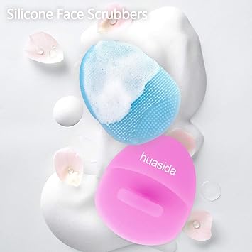 huasida Facial Cleansing Brush Soft Silicone Facial Washer for Pore Cleansing Exfoliating Massage 2 PiecesPinkBlue - Image 2
