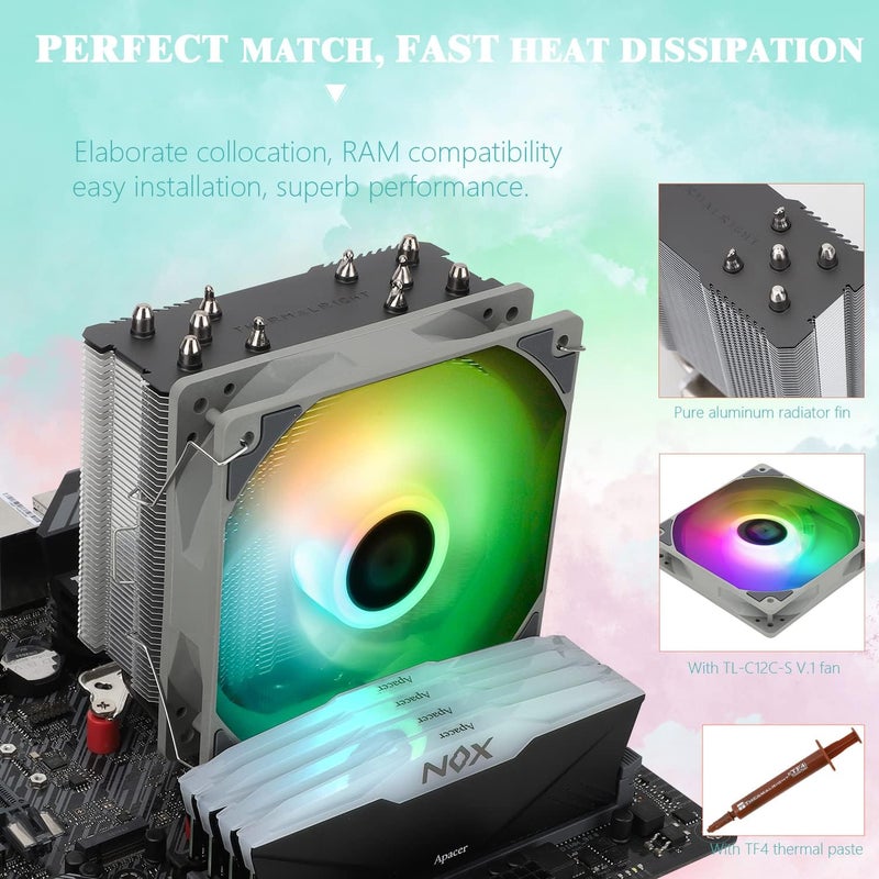 ثيرمالرايت مبرد هواء CPU من Thermalright Assassin King 120 SE ARGB، 5 أنابيب حرارية، مروحة هادئة TL-C12C-S PWM مع محمل S-FDB، متوافق مع AMD AM4 AM5/Intel LGA1700/1150/1151/1200 - Image 4