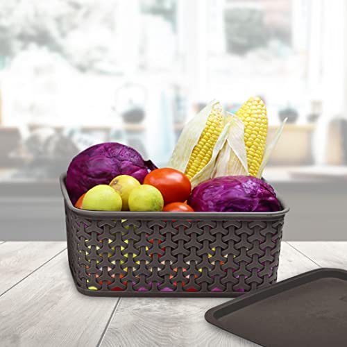 Bel Casa Royal Basket Small (Pack of 2 With lids) Multipurpose Plastic Storage Rectangular Baskets For Cosmetics Stationary Wardrobe Kitchen Washrooom & Livingroom I DARK BROWN - Image 5