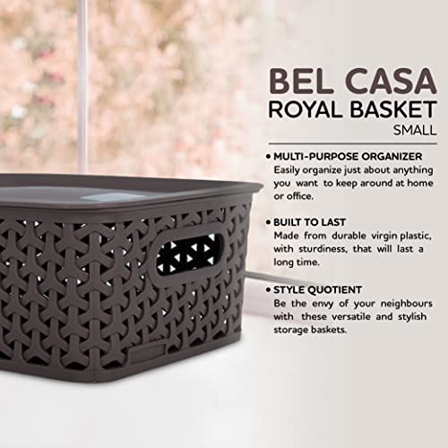 Bel Casa Royal Basket Small (Pack of 2 With lids) Multipurpose Plastic Storage Rectangular Baskets For Cosmetics Stationary Wardrobe Kitchen Washrooom & Livingroom I DARK BROWN - Image 4