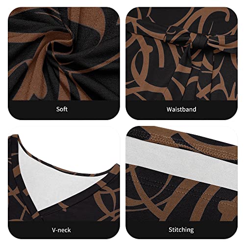 FANDEE Plus Size Maxi Dress for Women Casual Summer Sundress V-Neck 3/4 Sleeve(Brown Corrugated,2X-Large) - Image 4