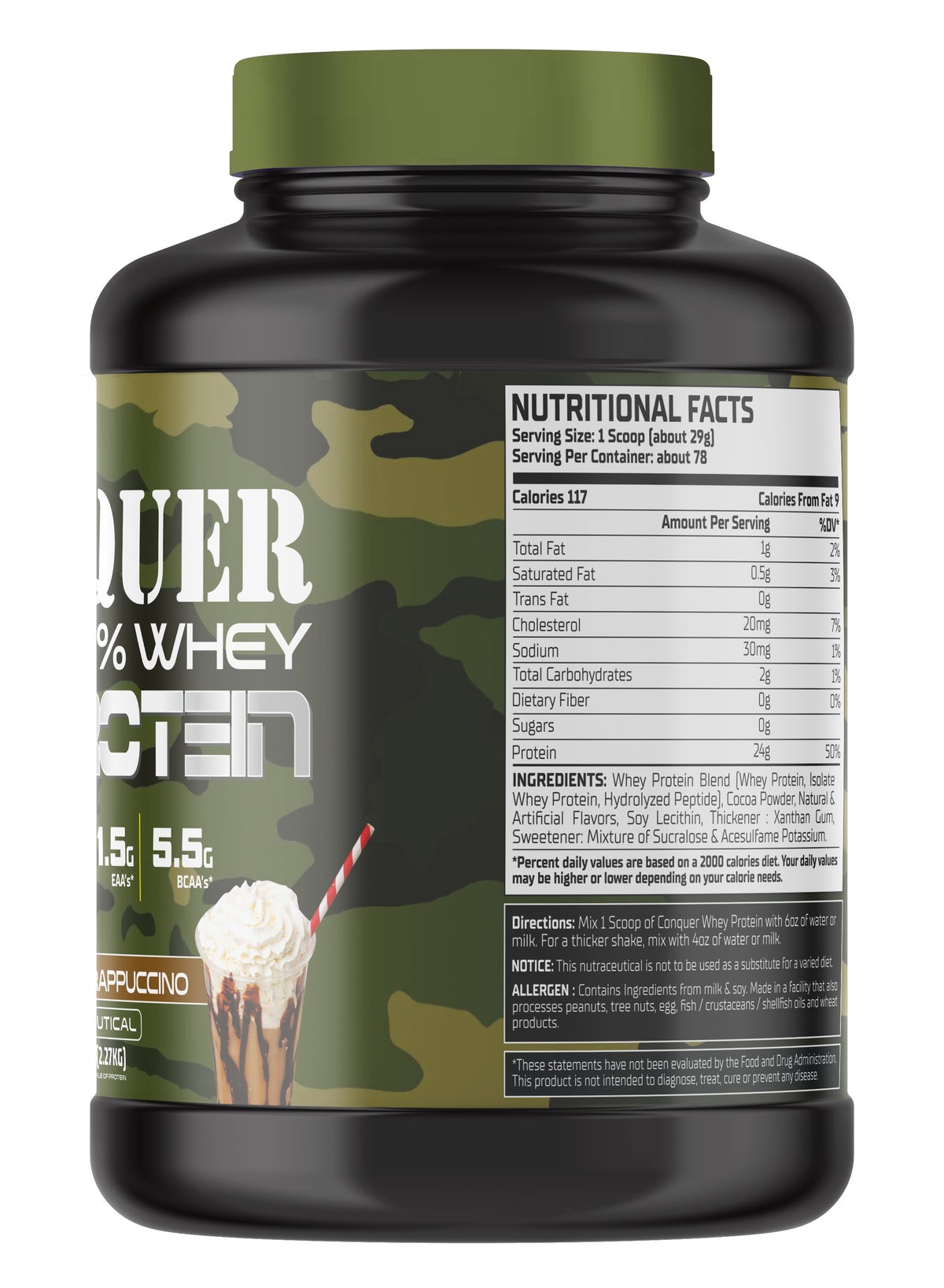 Warzone Conquer 100% Whey Protein Cafe Frappuccino Powder 5lbs