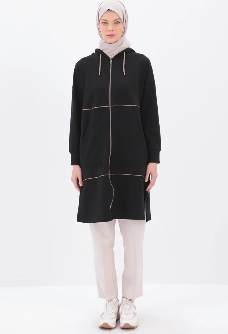 Allday Black-Satin Intermediate Piping Sweat Cardigan