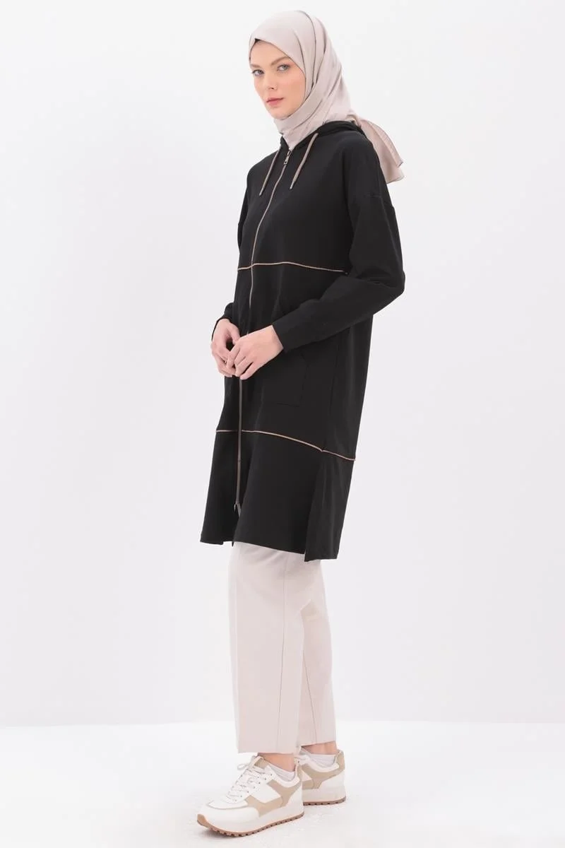 Allday Black-Satin Intermediate Piping Sweat Cardigan