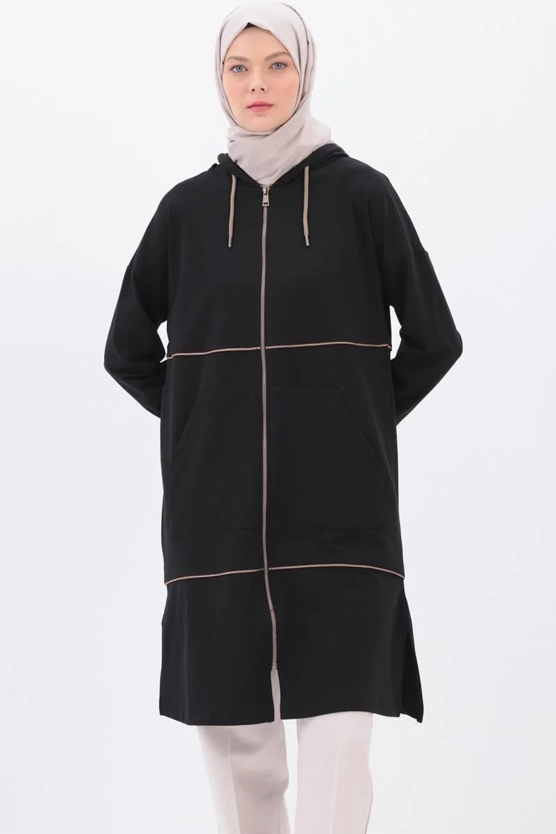 Allday Black-Satin Intermediate Piping Sweat Cardigan