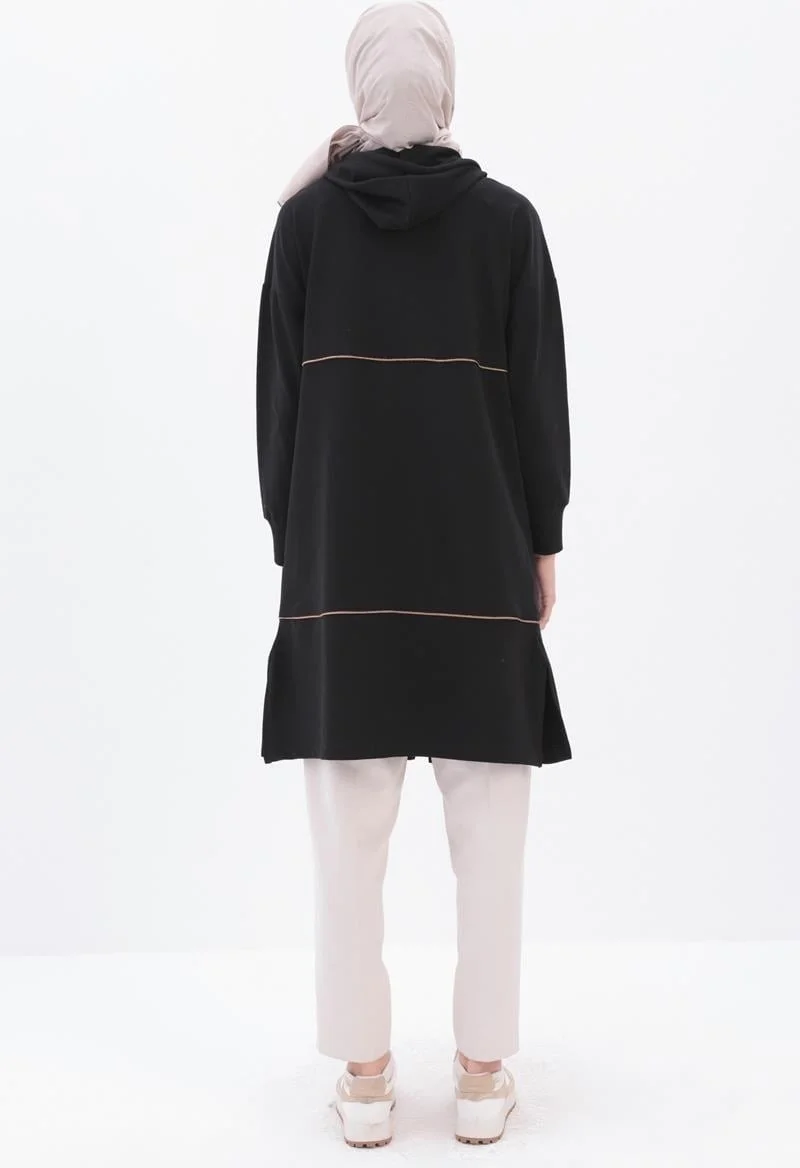 Allday Black-Satin Intermediate Piping Sweat Cardigan