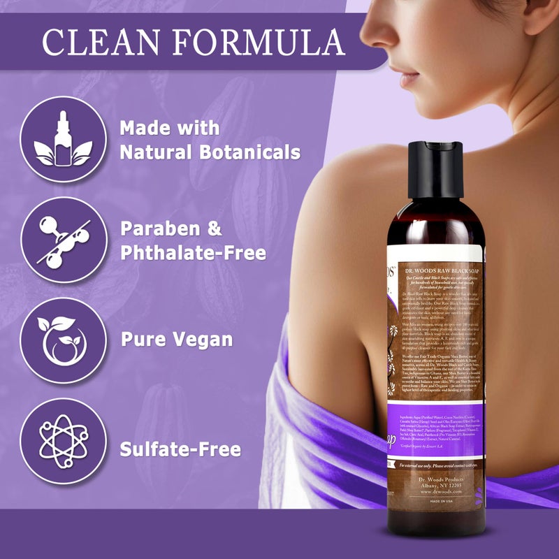 Dr. Woods Raw African Liquid Black Soap - Body Wash for Men and Women, Contains Organic Shea Butter, Gentle Exfoliant, Natural Cleanser for Face, Hands, and Body - 16 Fl Oz - Image 5