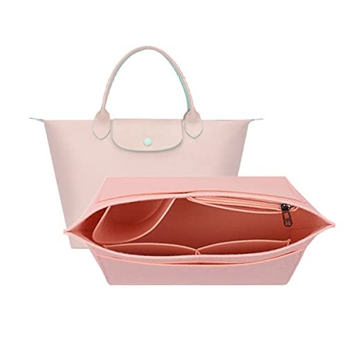 D.DUO Purse Organizer, Multi-Pocket Felt Handbag Organizer, Folding Tote Bag organizer insert for Insert Wallet Organizer Suitable for Longchamp (Pink, Large) - Image 1