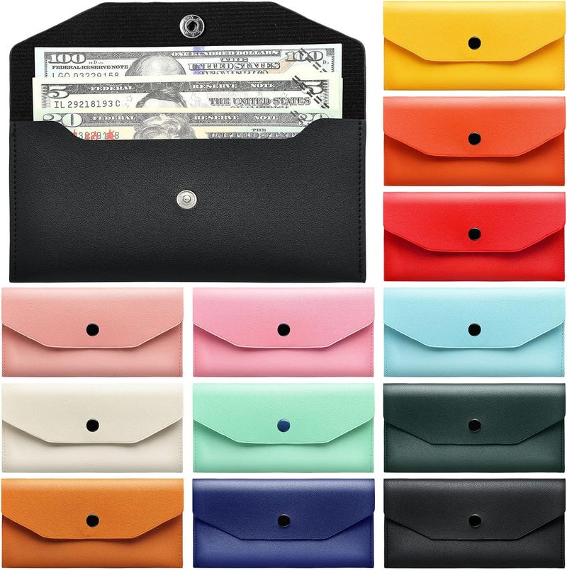 Kacctyen 12 Pcs Leather Cash Envelope Wallet Cash Wallet Envelope PU Leather Retro colored Money Pouch Bag Reusable Check Budget Money Purse for Women Saving Bill Planner Receipts Waterproof Holder - Image 1