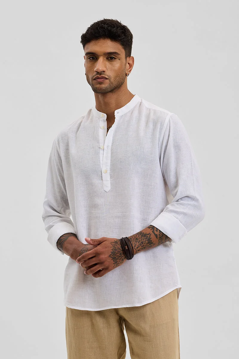 سنيتش White Textured Long Sleeve Slim Fit Shirt