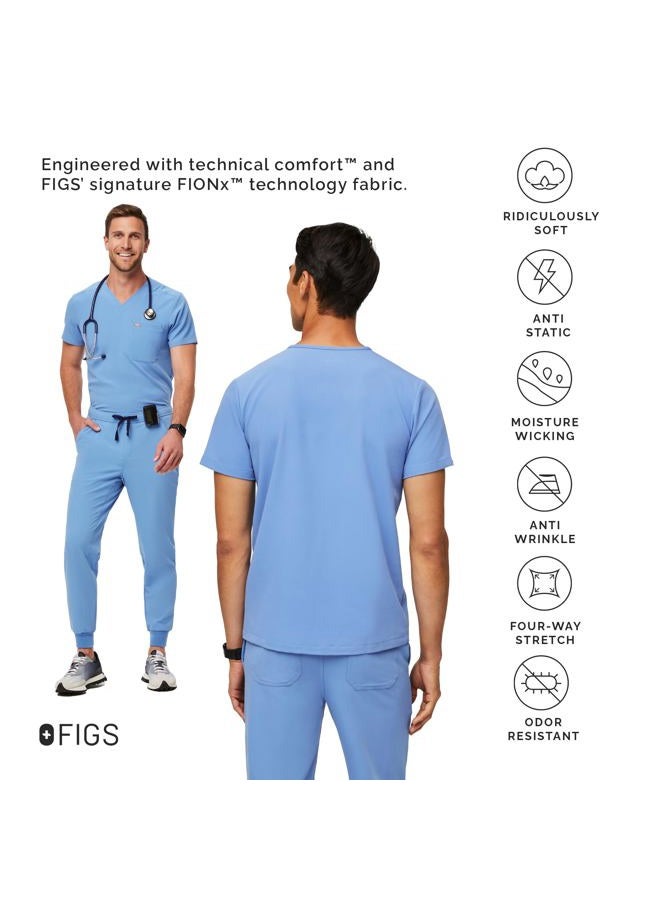 FIGS Leon Three-Pocket Scrub Top for Men - Ceil Blue, M - Image 4