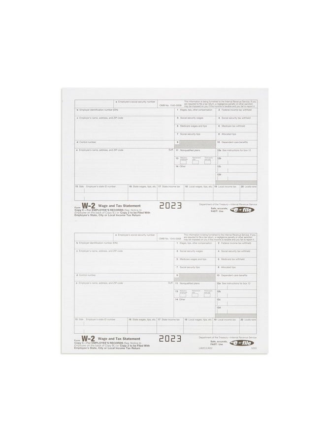 Blue Summit Supplies - W2 Forms 2023 6 Part Tax Forms 50 Employee Kit Of Laser Forms Compatible With Quickbooks And Accounting Software 50 Self Seal Envelopes Included - Image 1