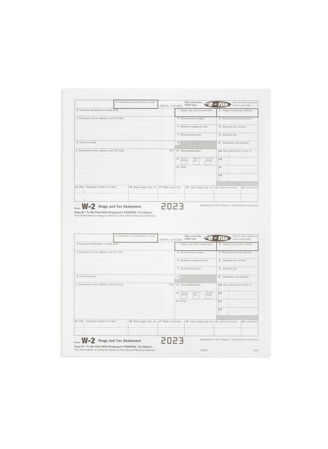 Blue Summit Supplies - W2 Forms 2023 6 Part Tax Forms 50 Employee Kit Of Laser Forms Compatible With Quickbooks And Accounting Software 50 Self Seal Envelopes Included - Image 1