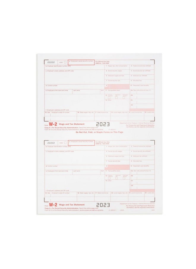 Blue Summit Supplies - W2 Forms 2023 6 Part Tax Forms 50 Employee Kit Of Laser Forms Compatible With Quickbooks And Accounting Software 50 Self Seal Envelopes Included - Image 1