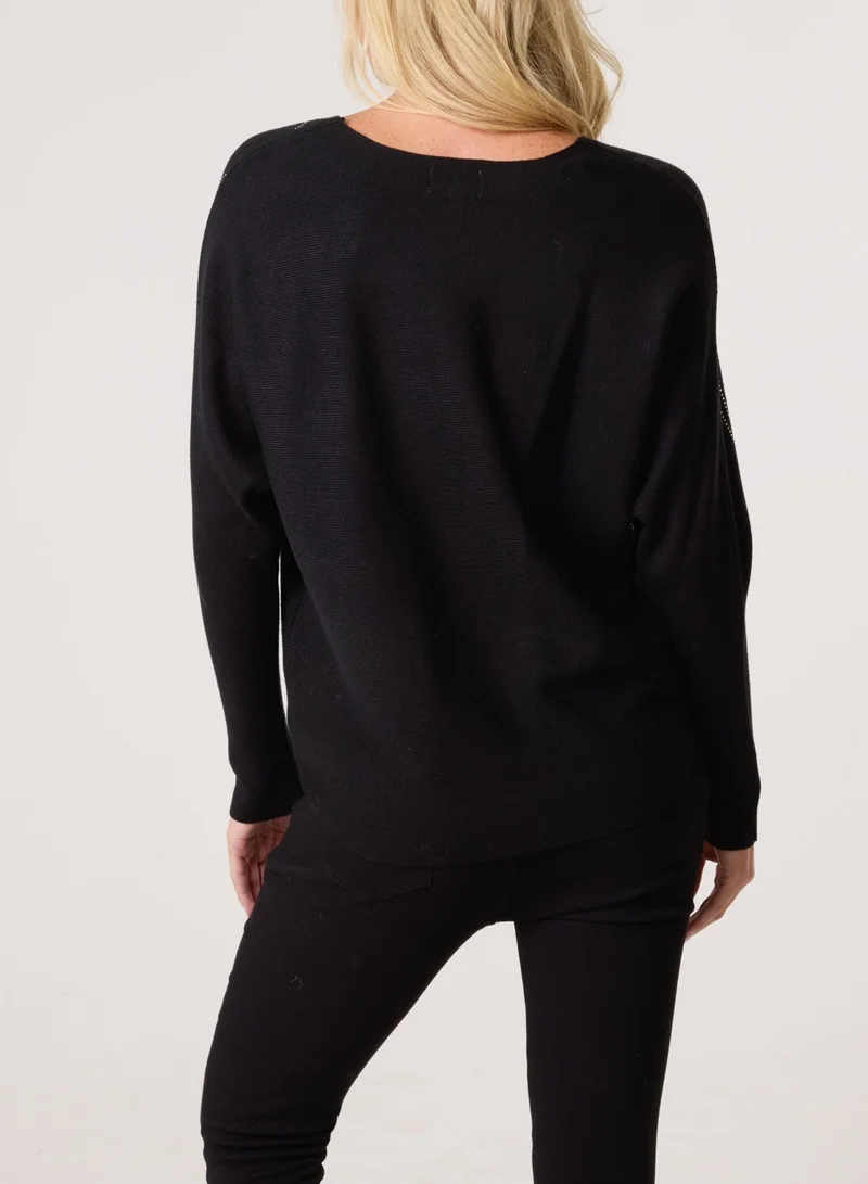 بلو فانيلا سترة مرصعة بالكريستال