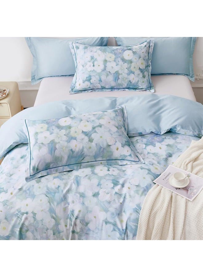 OAITE Duvet Cover Set King Size Floral Pattern 500 Thread Count Ultra Soft 100% Cotton Duvet Cover Sets 3-PC, Breathable Duvet Cover with Zipper Closure & Corner Ties - Image 2