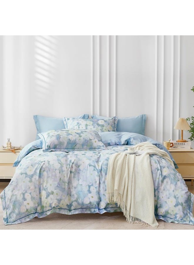 OAITE Duvet Cover Set King Size Floral Pattern 500 Thread Count Ultra Soft 100% Cotton Duvet Cover Sets 3-PC, Breathable Duvet Cover with Zipper Closure & Corner Ties - Image 1