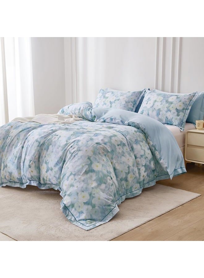 OAITE Duvet Cover Set King Size Floral Pattern 500 Thread Count Ultra Soft 100% Cotton Duvet Cover Sets 3-PC, Breathable Duvet Cover with Zipper Closure & Corner Ties - Image 3