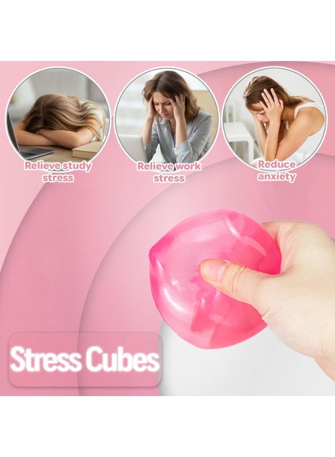 squishy Jiezipaeasy Ice Cube Stress Ball 5cm（1.98"）, Squishy Fidget Toy for Adults & Kids, Soft Sensory Squeeze Toy for Stress & Anxiety Relief, Blue Stretchy Desk Toy, Durable Non-Sticky Design (Pink) - Image 3