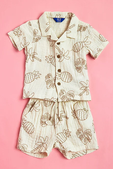 أر أند بي Embroidered Shirt and Shorts Set