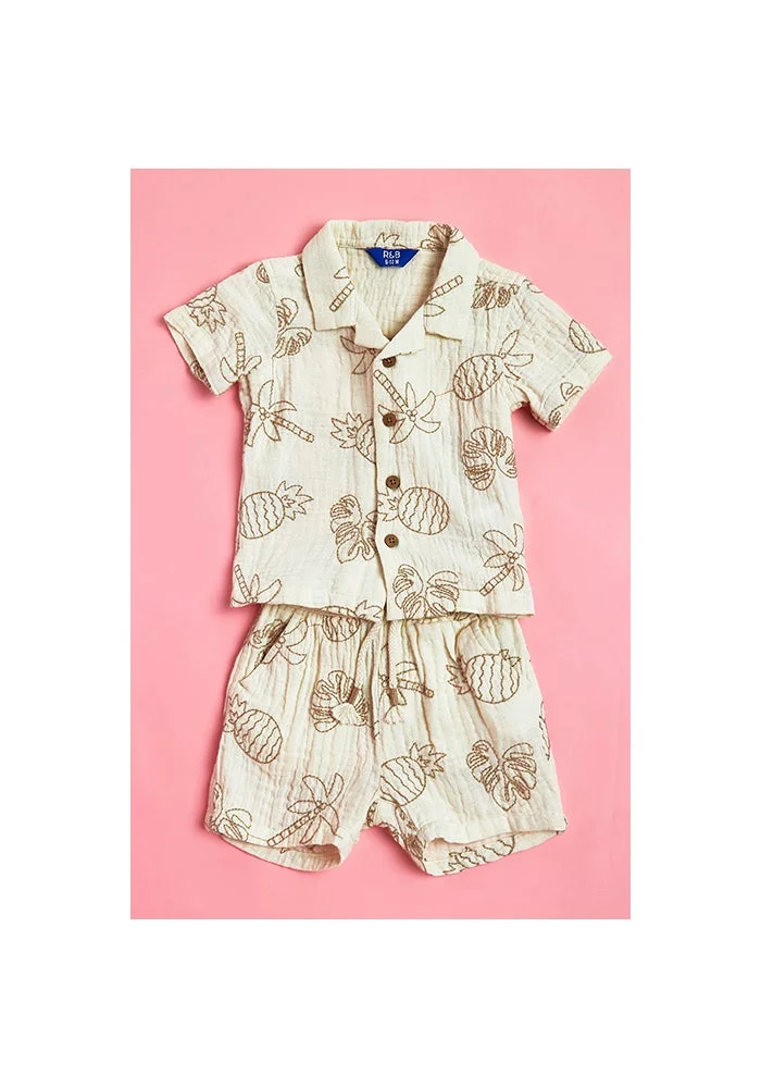 أر أند بي Embroidered Shirt and Shorts Set